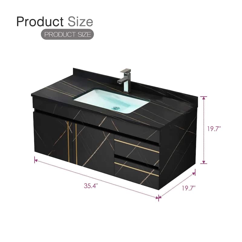 Modern 36'' Single Bathroom Vanity with Faux Stone Countertop