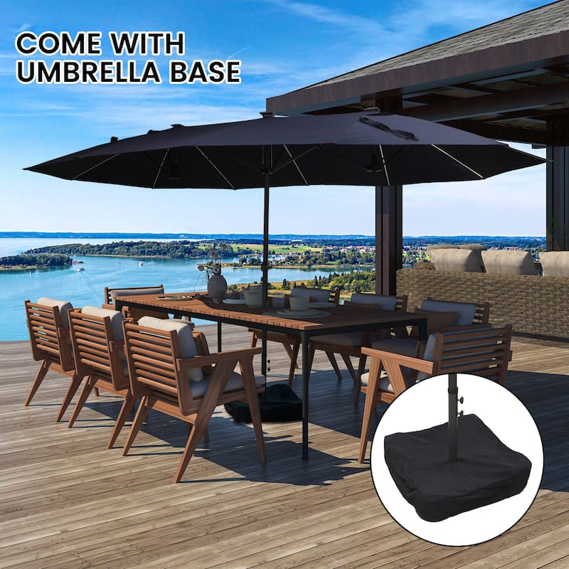 15ft Double-Sided Patio Umbrella with Lights Large Outdoor Umbrella - Navy Blue