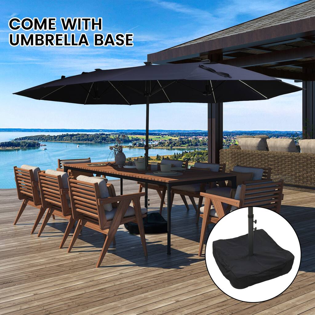 15ft Double-Sided Patio Umbrella with Lights Large Outdoor Umbrella