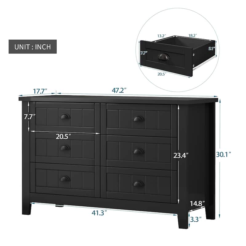 47'' Wide Modern Style 6 Drawer Dresser,Wood Dressers & Chest of Drawers,Bedroom Dresser