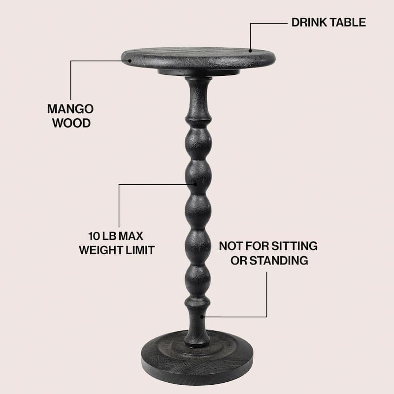 Augustus 24.5" Spindle Wood Pedestal Round Drink Table and Decorative End Table, By JONATHAN Y