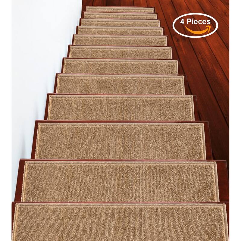 SUSSEXHOME Geometric Stair Treads with Easy to Install Double Adhesive Tape 9" x 28" - 4-PACK - Solid Beige