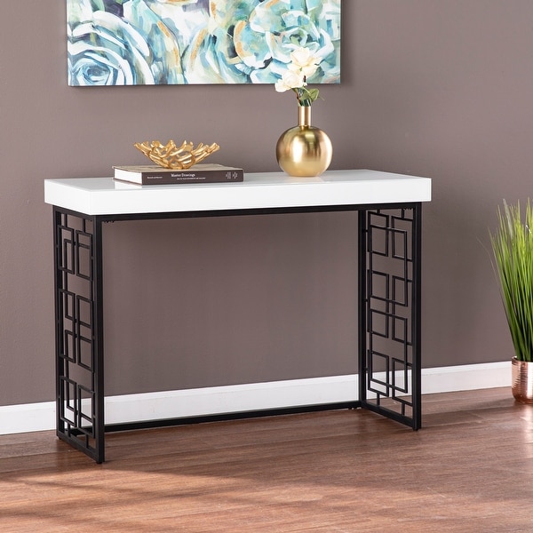 white wood and glass console table