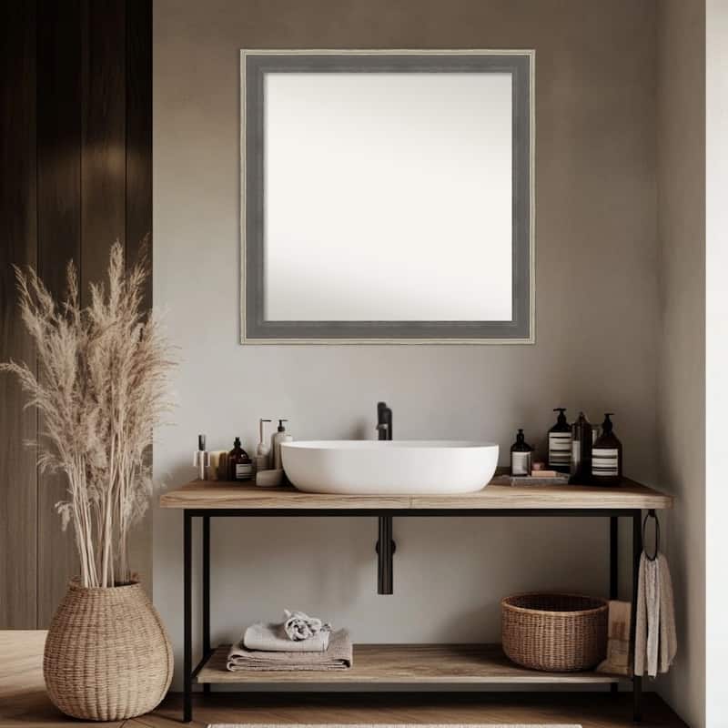 Cottage Non-Beveled Wood Framed Bathroom Vanity Wall Mirror - Cottage Grey Silver