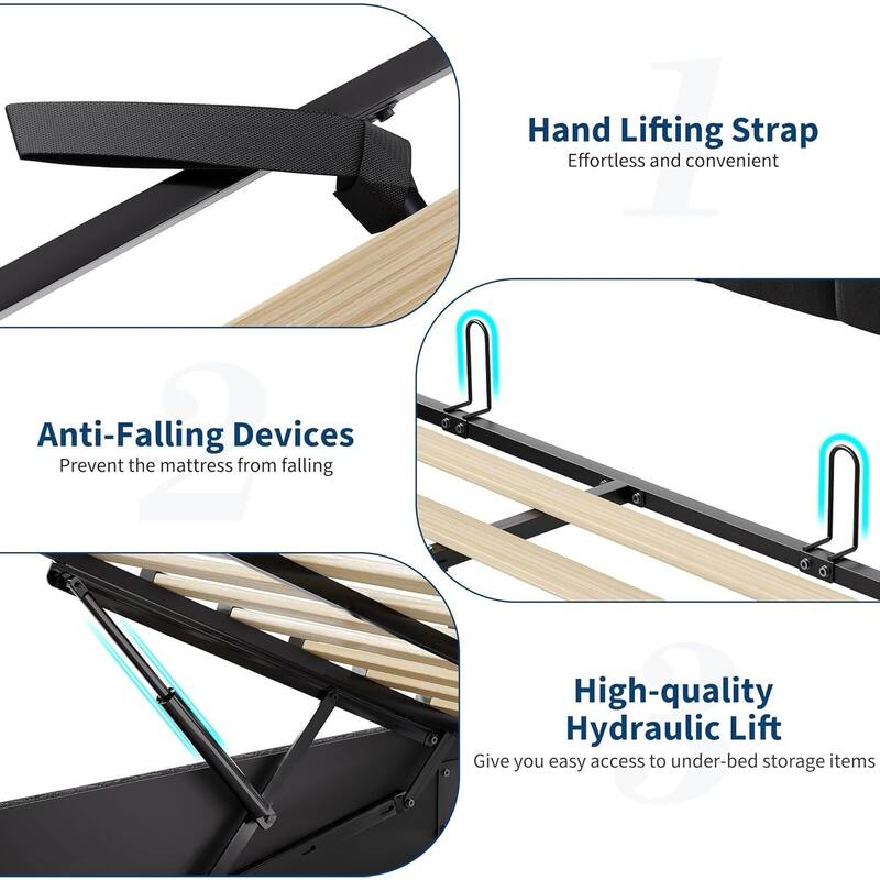 Bed Frame with Lift Up Storage and Storage Headboard