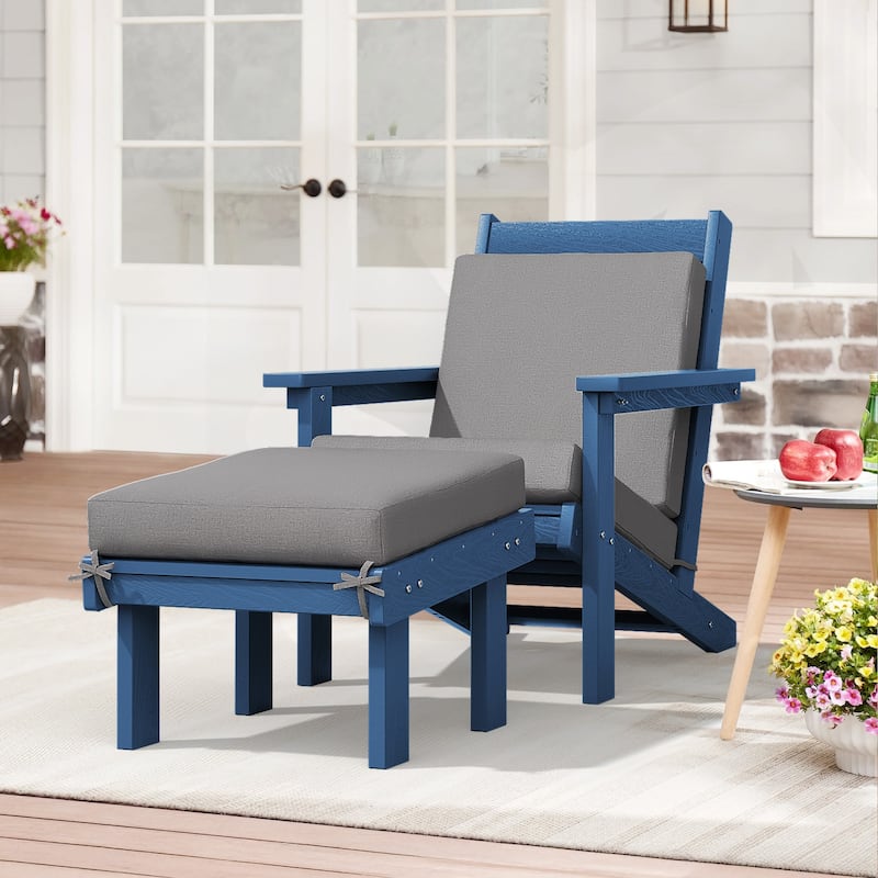 Outdoor Patio HDPE Chair Set with a Movable Ottoman & Removable Cushions