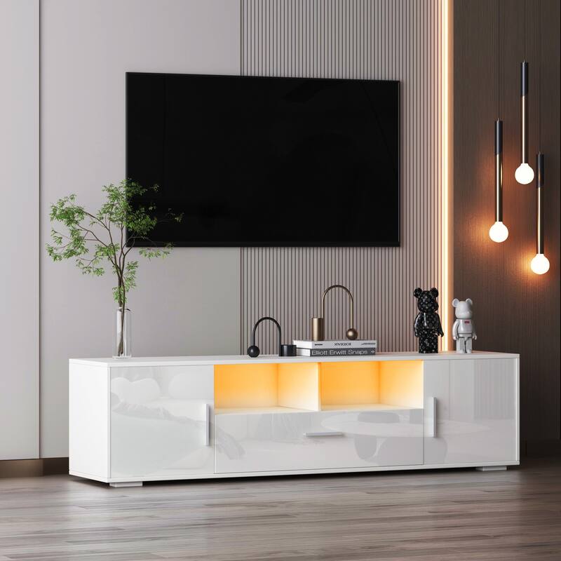 Modern 63-in 3-Doors Storage LED TV Stand for TVs up to 69-in with Remote