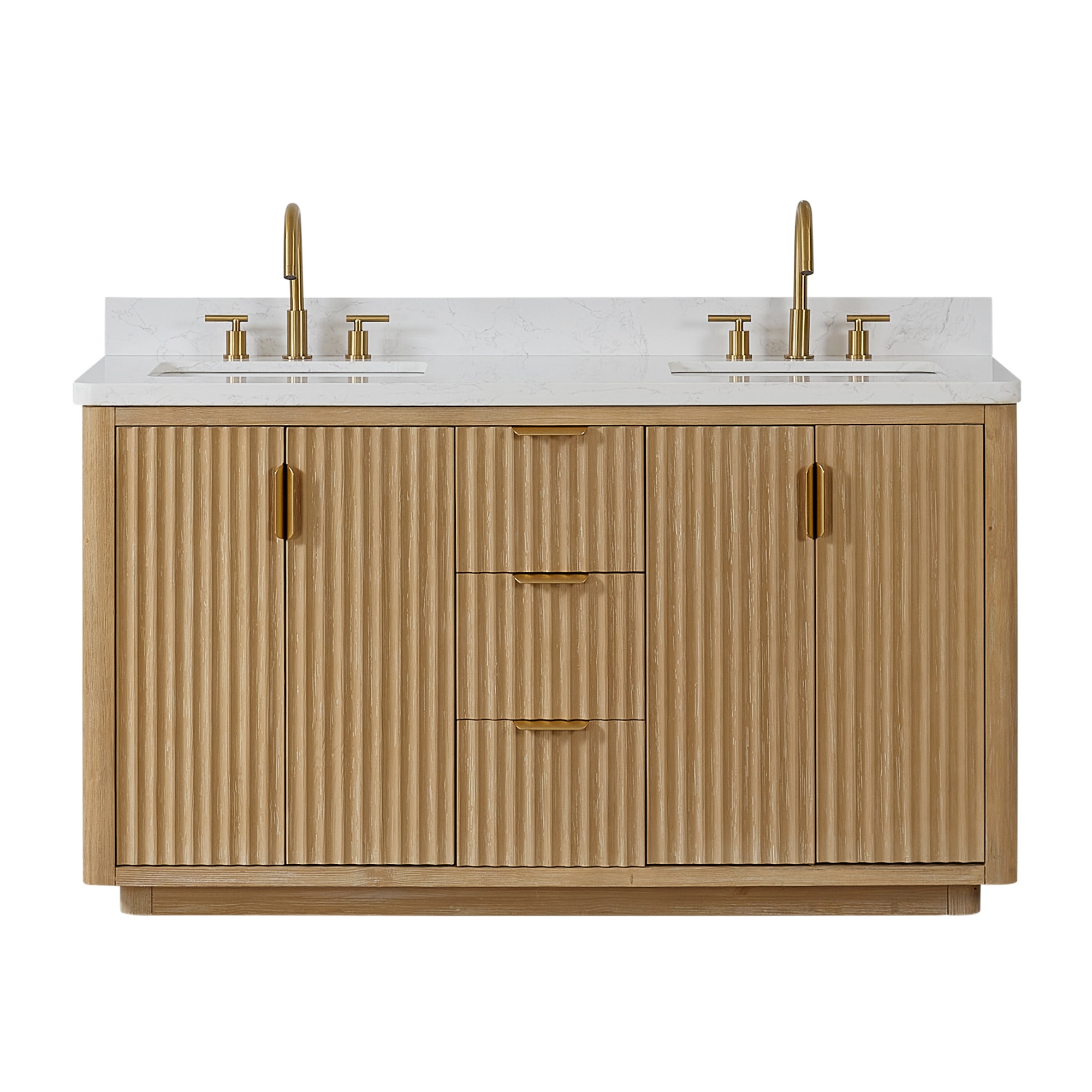 Miseno Cadiz Free-Standing Double Basin Vanity, Solid Oak Hardwood