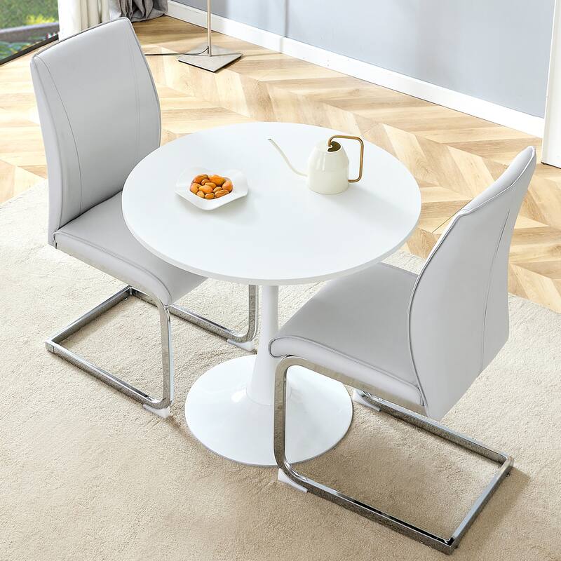 Table and chair set,Hourglass-Shaped Stable Small Round Table With 2 Soft and Comfortable PU Chair With Arched Metal Leg