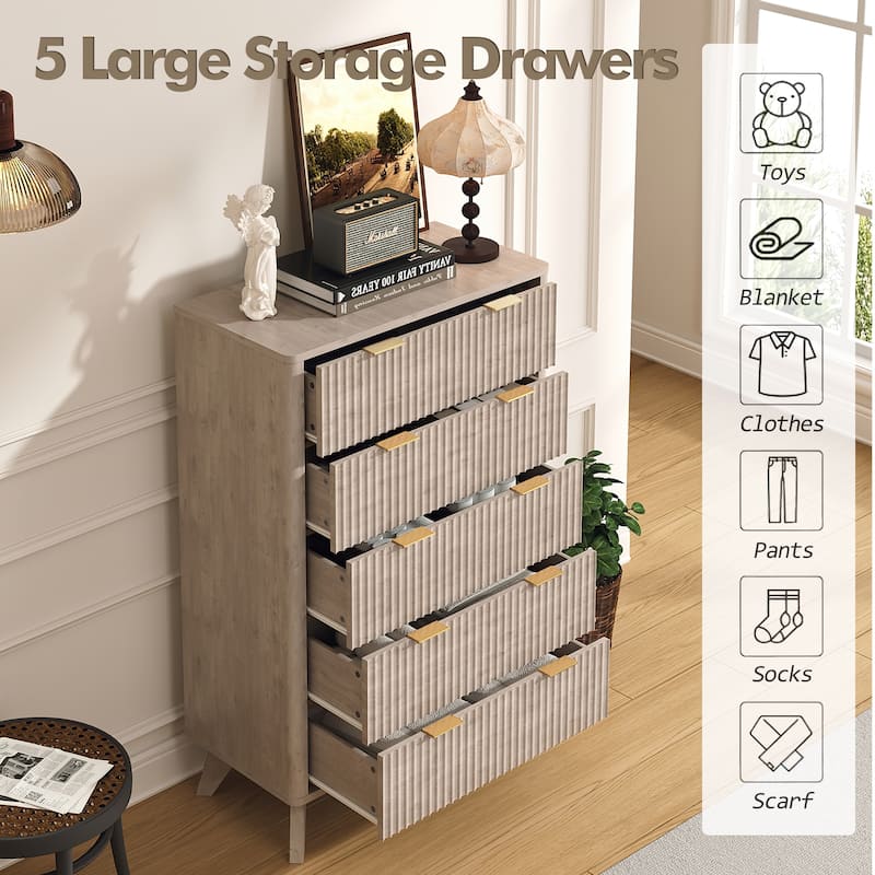 Modern 5 Chest of Drawers, Wood Dresser for Bedroom, Living Room