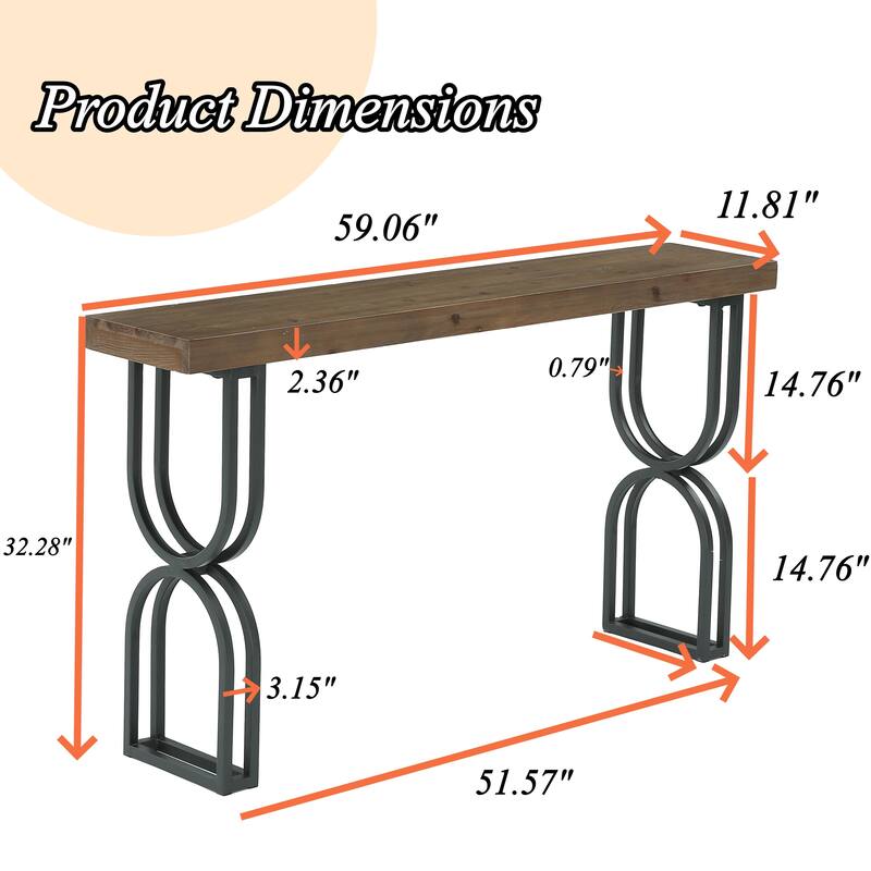 59" Solid Wood Console Table With Sturdy Metal Frame