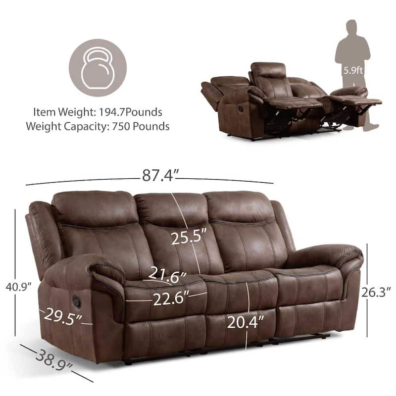 Verne 3-Piece Brown Manual Microsuede Manual Reclining Sofa Set