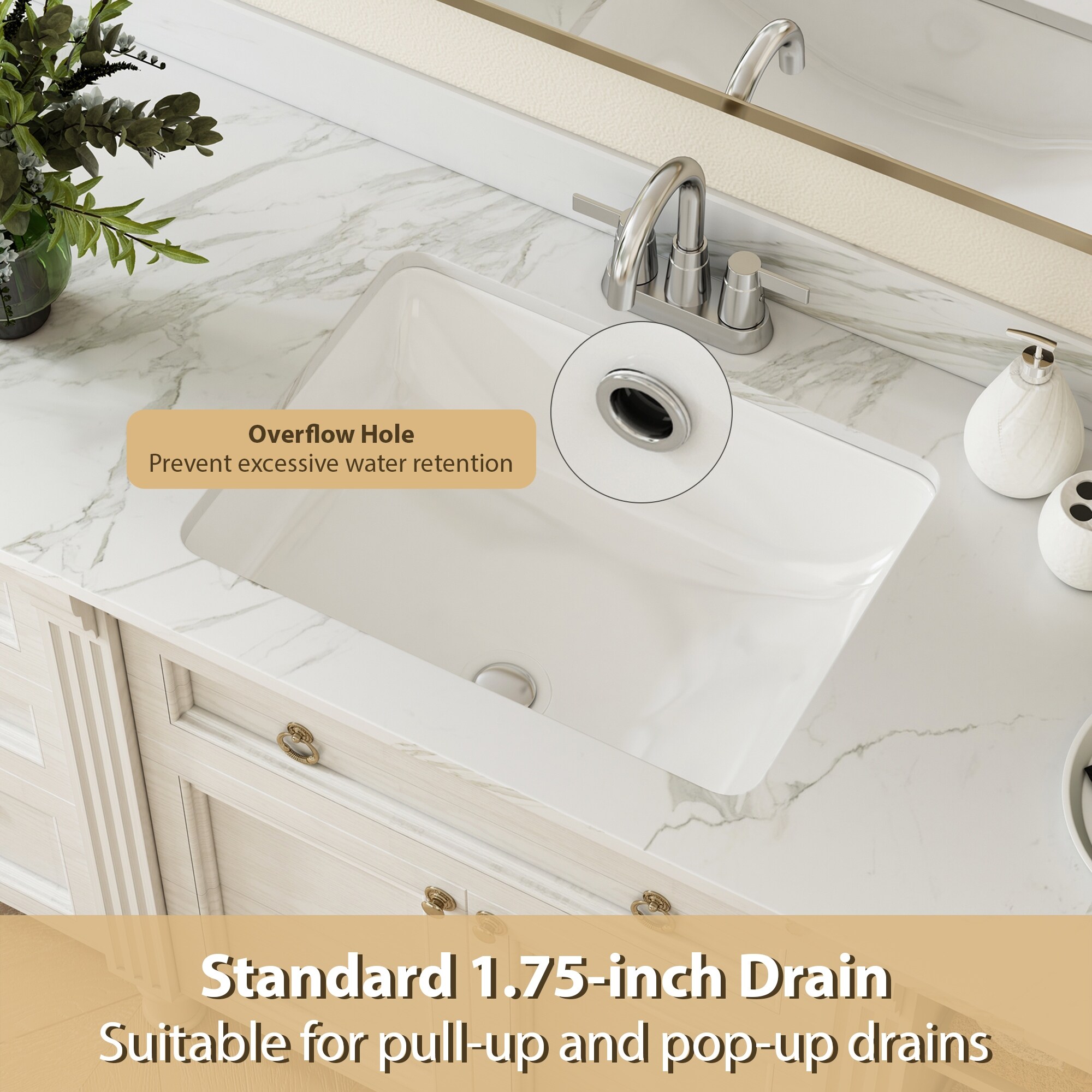 15.15'' Ceramic Undermount Bathroom Sink with Overflow - Bed Bath