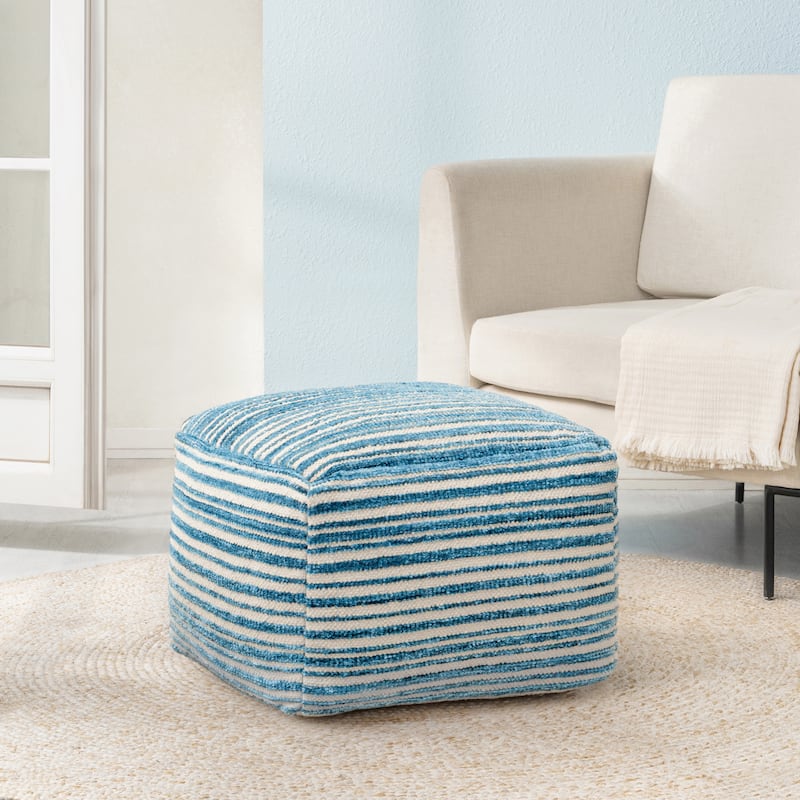 Jani 22-inch Ottoman Pouf - Handcrafted Handmade Round Ottoman for Seating, Footrest, Home Decor for Living Room, Bedroom - Blue