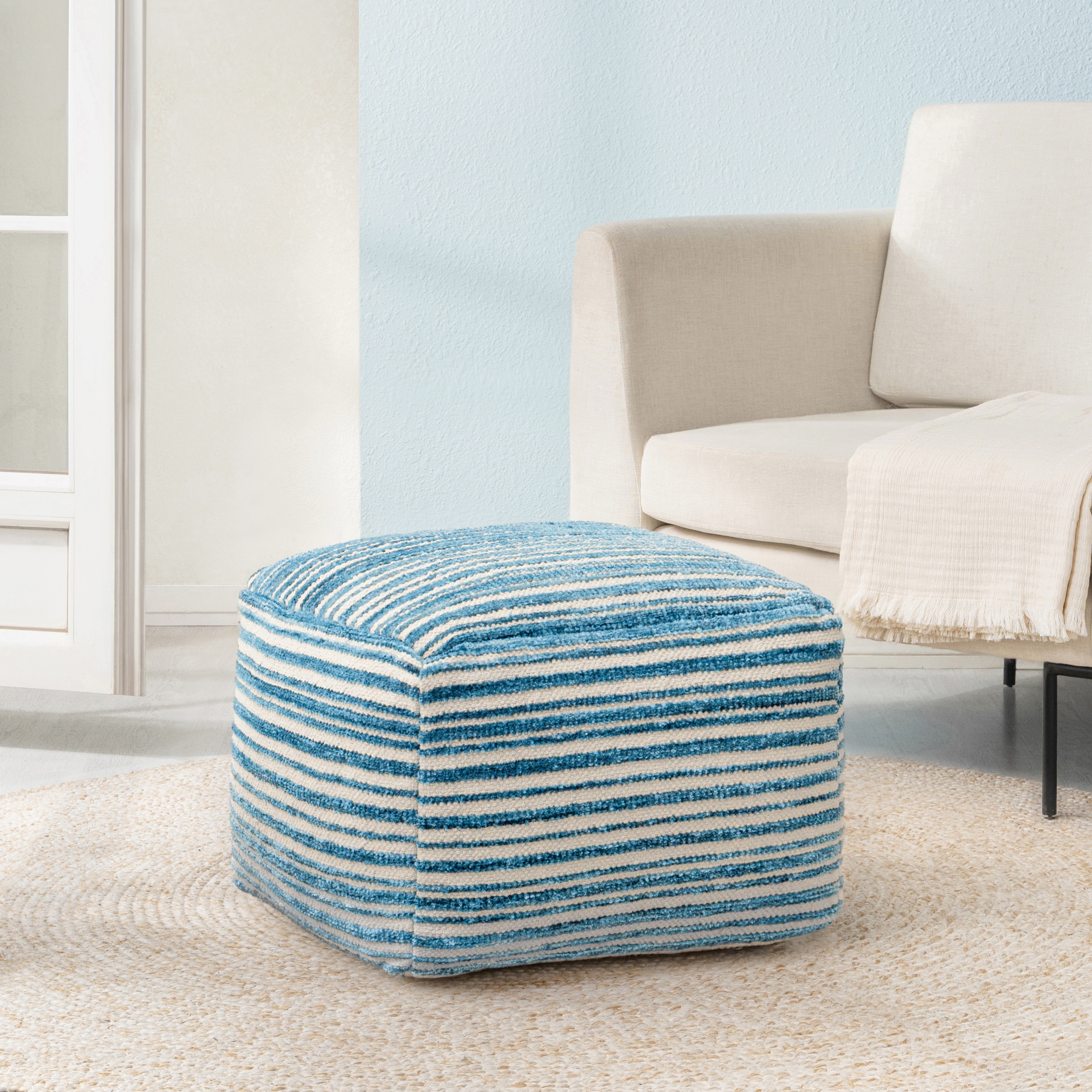 Jani 22-inch Ottoman Pouf - Handcrafted Handmade Round Ottoman for Seating, Footrest, Home Decor for Living Room, Bedroom