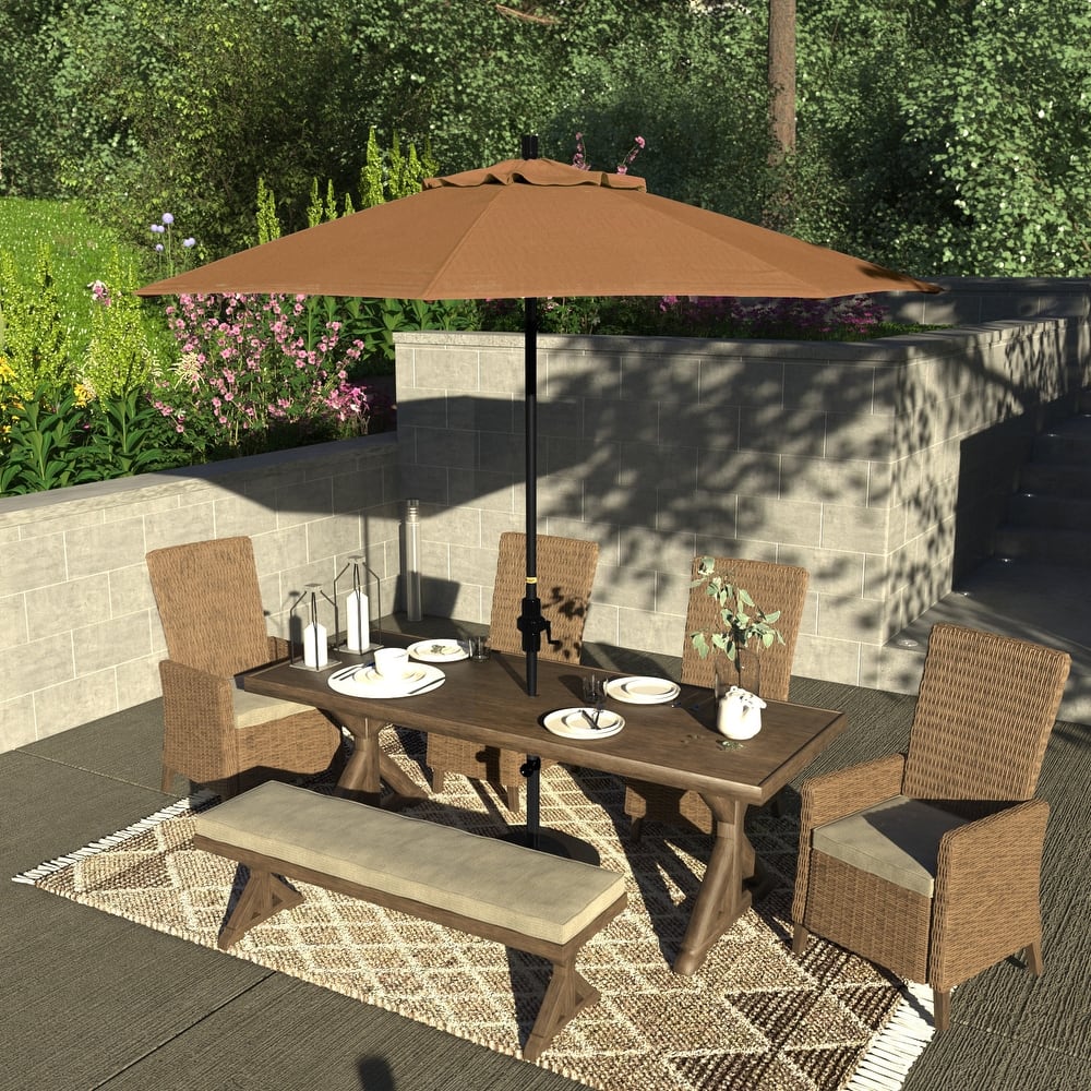 California Umbrella 9' Rd Patio Umbrella Black Aluminum Frame Fiberglass Ribs Crank Lift Collar Tilt, Sunbrella Cilantro