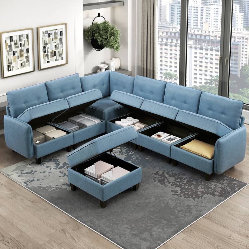 Dorian Textured 7-Piece Sectional Sofa - Storage and Ottoman