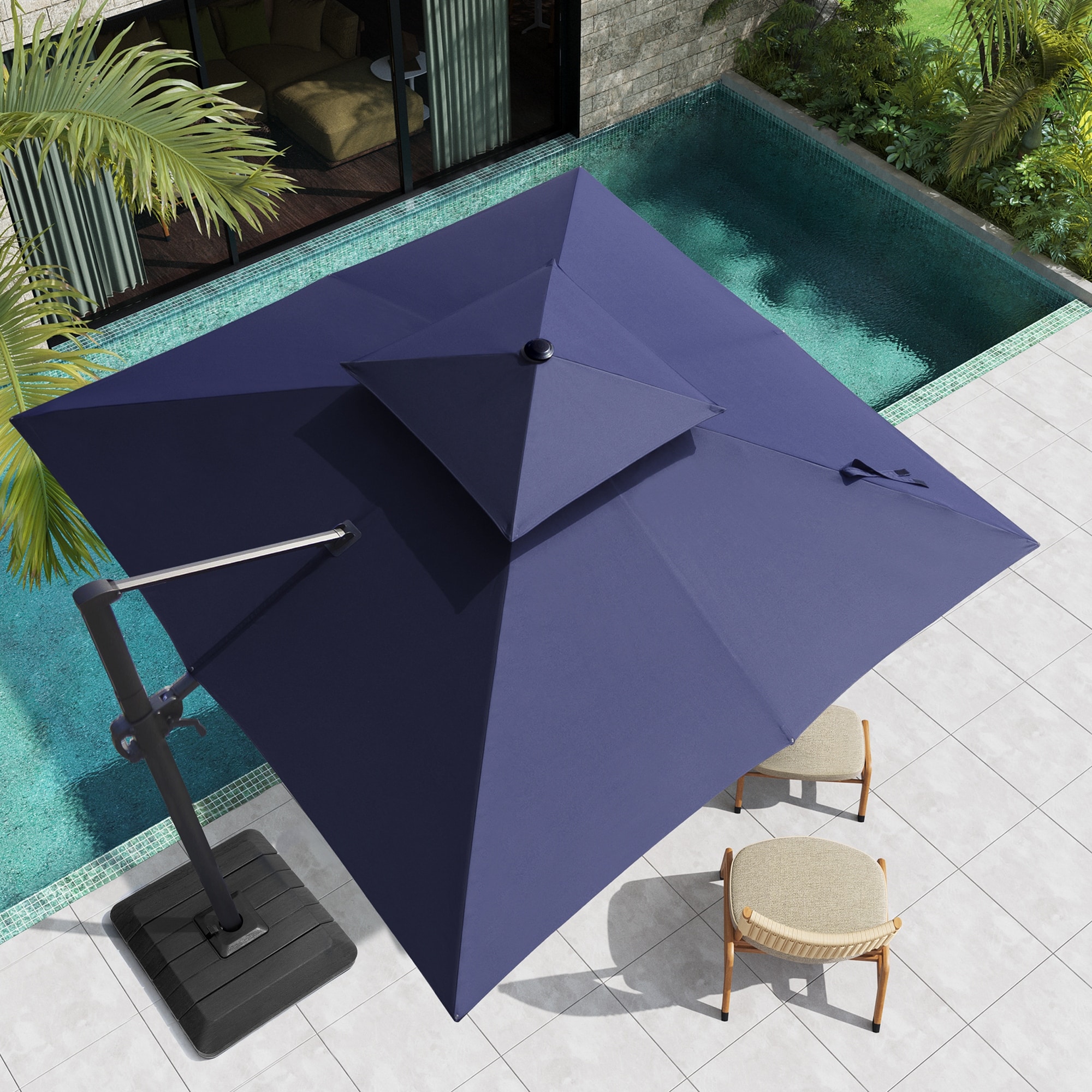 Pellebant 11 ft Patio Cantilever Offset Umbrella Double Top with Base