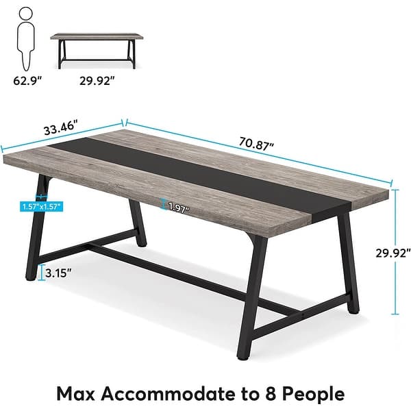 dimension image slide 2 of 4, Dining Table for 8 People, 70.87-inch Rectangular Wood Kitchen Table