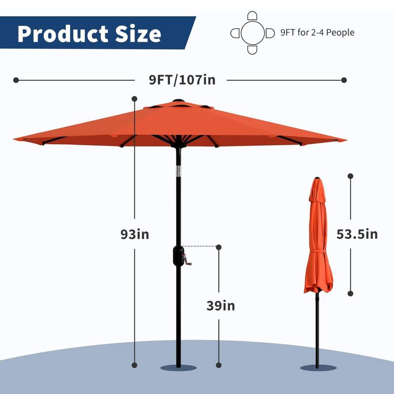 9 FT Outdoor Table Patio Umbrella, Waterproof UV Protection for Garden, Backyard, Poolside