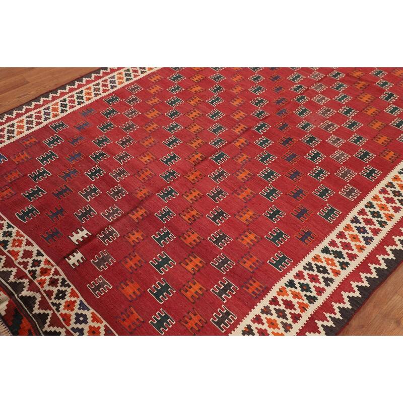 Kilim Qashqai Persian Vintage Rug Hand-Woven Wool Carpet - 5'0"x 7'9"
