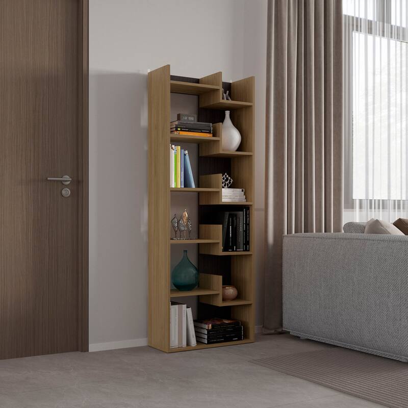 Modern Design Bookcase, 11 Shelves,Easy Assembly,FSC Certified CPSIA Compliant - Natural Wood