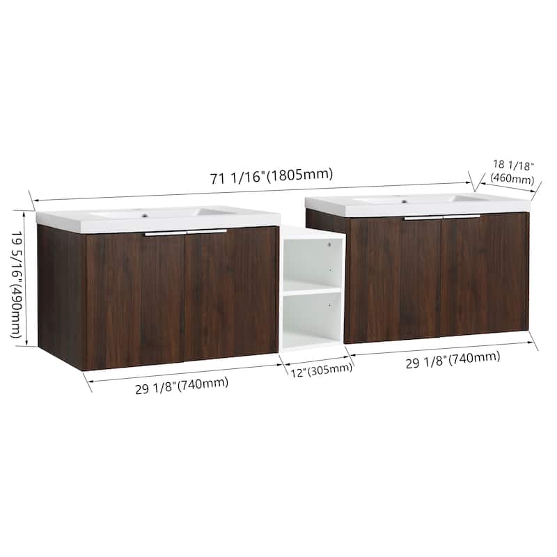 Bathroom Vanity With Sink In 24/36/48/60/72/84 Inch, Floating Bathroom Vanity With Soft Close Door and Shelf