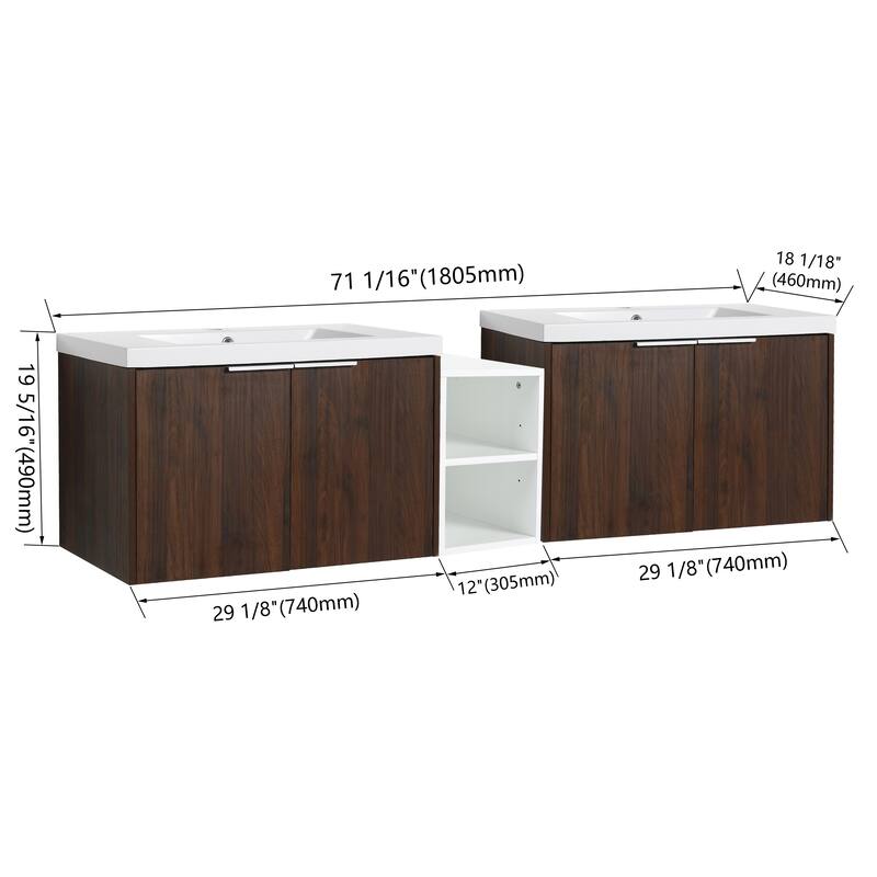 Beingnext 24"/36"/48"/60"/72"/84" Bathroom Vanity with Sink, Floating Bathroom Vanity with Soft Close Door and Shelf
