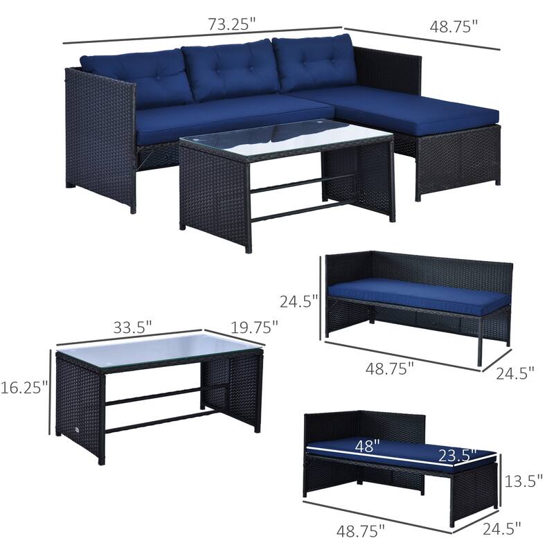 GDFStudio - Sebastian Modular Loveseat and Chaise Patio Sofa Set with Relaxed Sectional Comfort for Outdoor Living