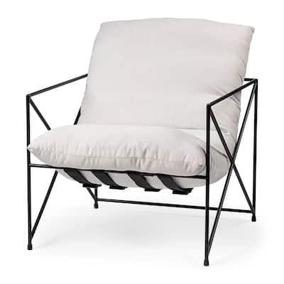 Leonidas Cream Upholstered Padded Seat and Black Metal Frame Accent Chair - 28.5W x 29.5D x 34.0H