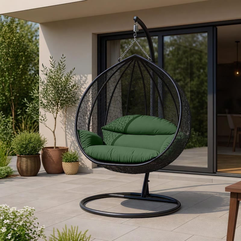 2-Person Outdoor Hanging Egg Chair with Teardrop Frame, Weather-Resistant Cotton Cushioned Seat for Patio and Indoor Use