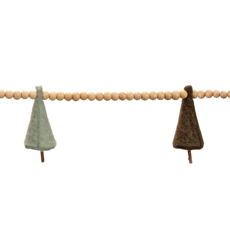 Wood Bead and Felt Pine Tree Garland (Set of 2) - Green