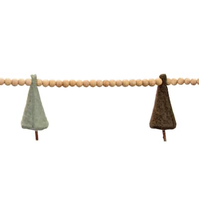 Wood Bead and Felt Pine Tree Garland (Set of 2) - Green