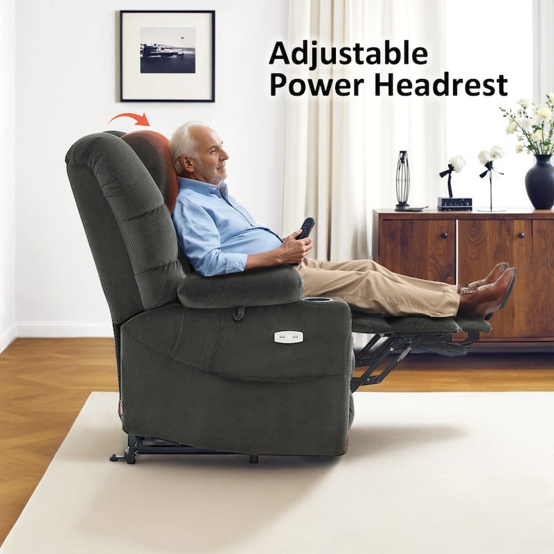 MCombo Large Dual Motor Power Lift Recliner Chair with Massage and Dual Heating for Elderly People, Faux Leather