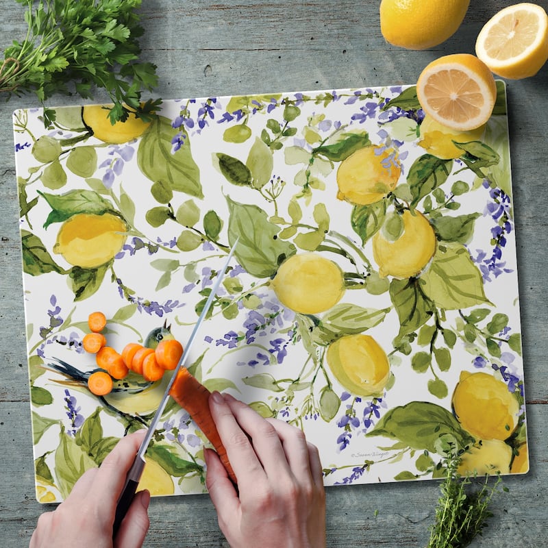 Tempered Glass Counter Saver / Cutting Board Watercolor Lemons - 15" x 12"