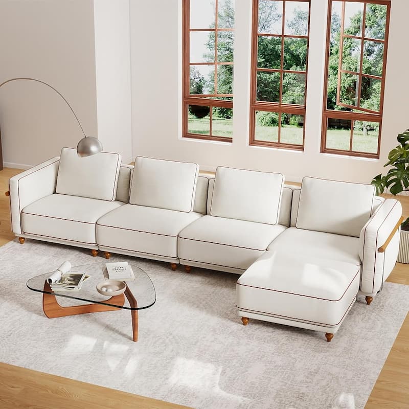 Extra Large Modular Couch White Chenille Sectional Sofa with Deep Seating, 70% Down-Filled Sofa Cushions, Removable Sofa Cover