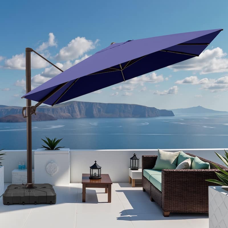Pellebant 9 FT x 11 FT Outdoor Cantilever-Offset Umbrella with Base Stand - Navy Blue