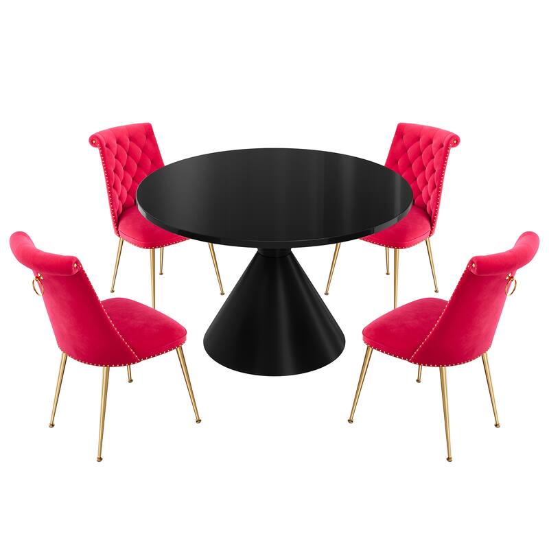 Clihome 5-Piece Black Large Table With Velvet Chair Dining Set