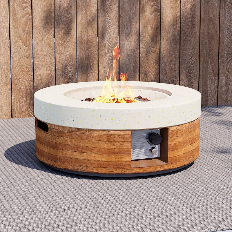 Sunbury Modern 28''Concrete Propane Fire Pit Table with Marble and Wood-Style Finish - Round