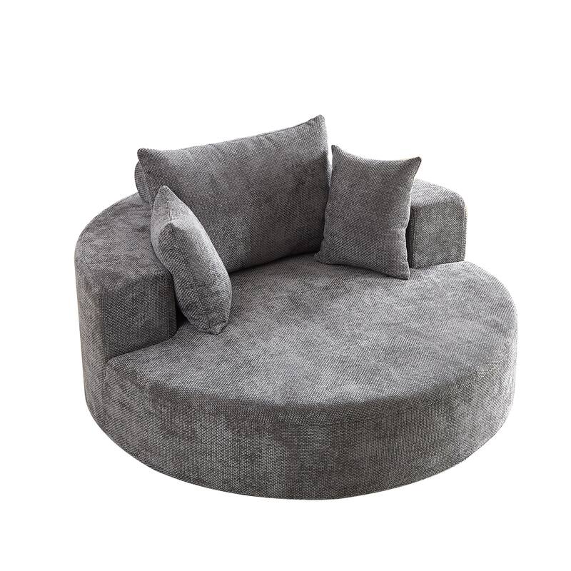 Chenille 360° Swivel Lounge Chairs with Fluffy Foam Cushion and Adjustable Backrest Pillow