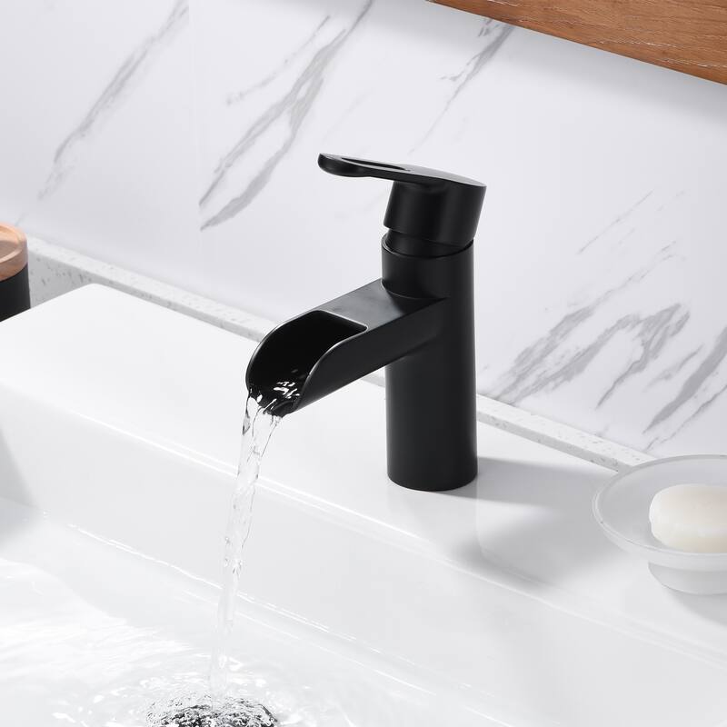 Luxier BSH16-S Waterfall Single Handle Single Hole Bathroom Faucet with Drain
