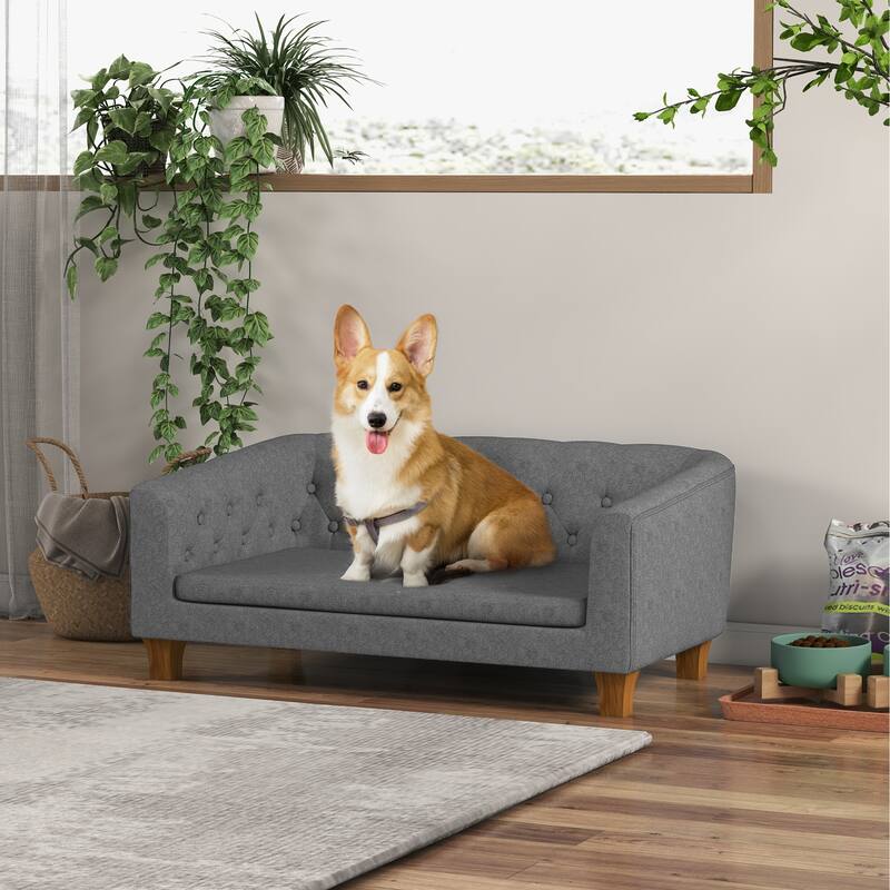 Raised Dog Sofa, Elevated Pet Couch for Small and Medium Dogs, with Removable Soft Cushion, Anti-Slip Pads, Simple Installation