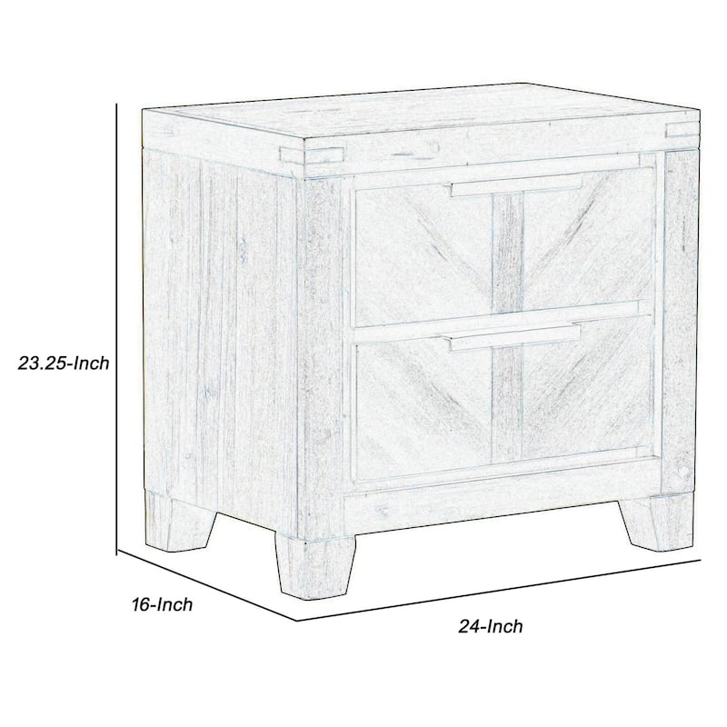 2 Drawer Wooden Nightstand with Antique Handles and Chamfered Feet, Brown