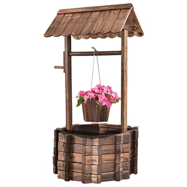 Shop Costway Outdoor Wooden Wishing Well Bucket Flower Plants