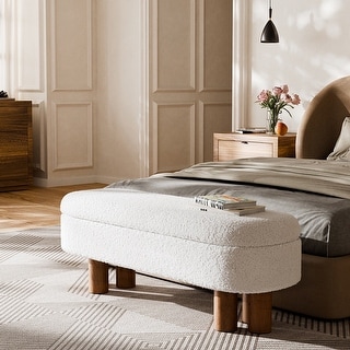 51" Upholstered Flip Top Storage Bench with Solid Wood Legs for Bedroom, Entryway and Living Room