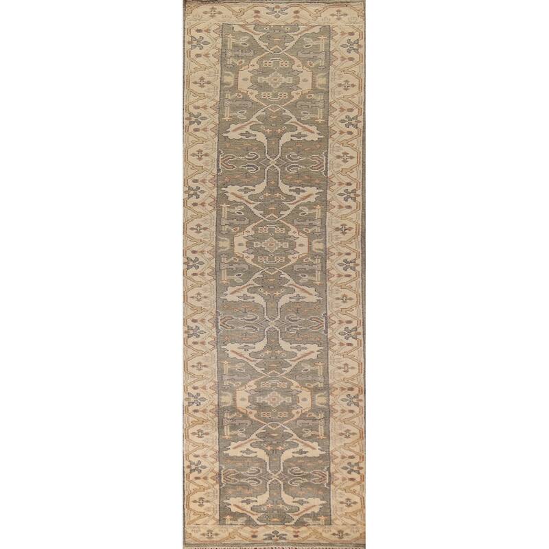 All-Over Oushak Oriental Runner Rug Handmade Wool Carpet - 2'8" x 11'6"