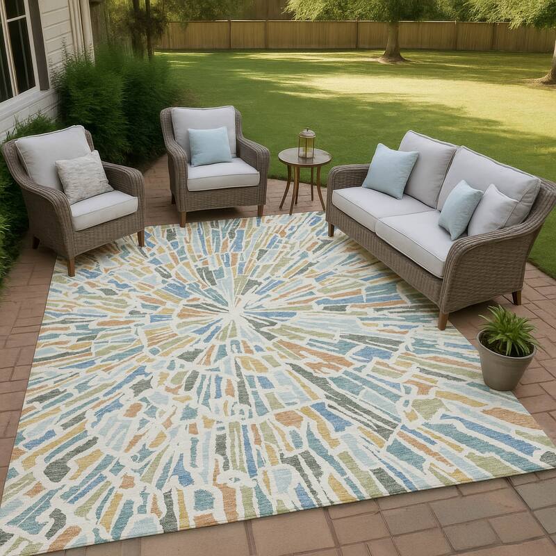 Machine Washable Indoor/ Outdoor Modern Zip Chantille Rug - Blue - 10' x 14'