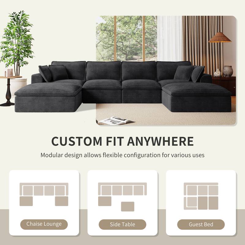 U Shaped Sectional Sofa, 142" Comfy Cloud Modular Sectional Couch with 2 Ottoman, 6 Seat Modular Sofas for Livingroom, Apartment