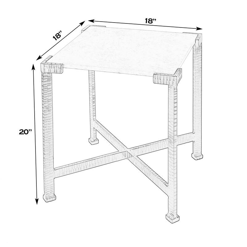 Loric 18 in. W Square Iron and Marble Side Table