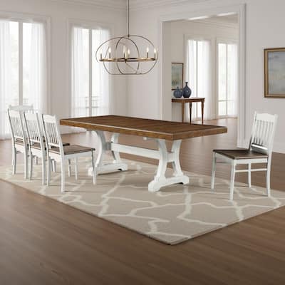 Eya Dining Table, 68-86 Inch Extendable Rectangular, White Brown Wood